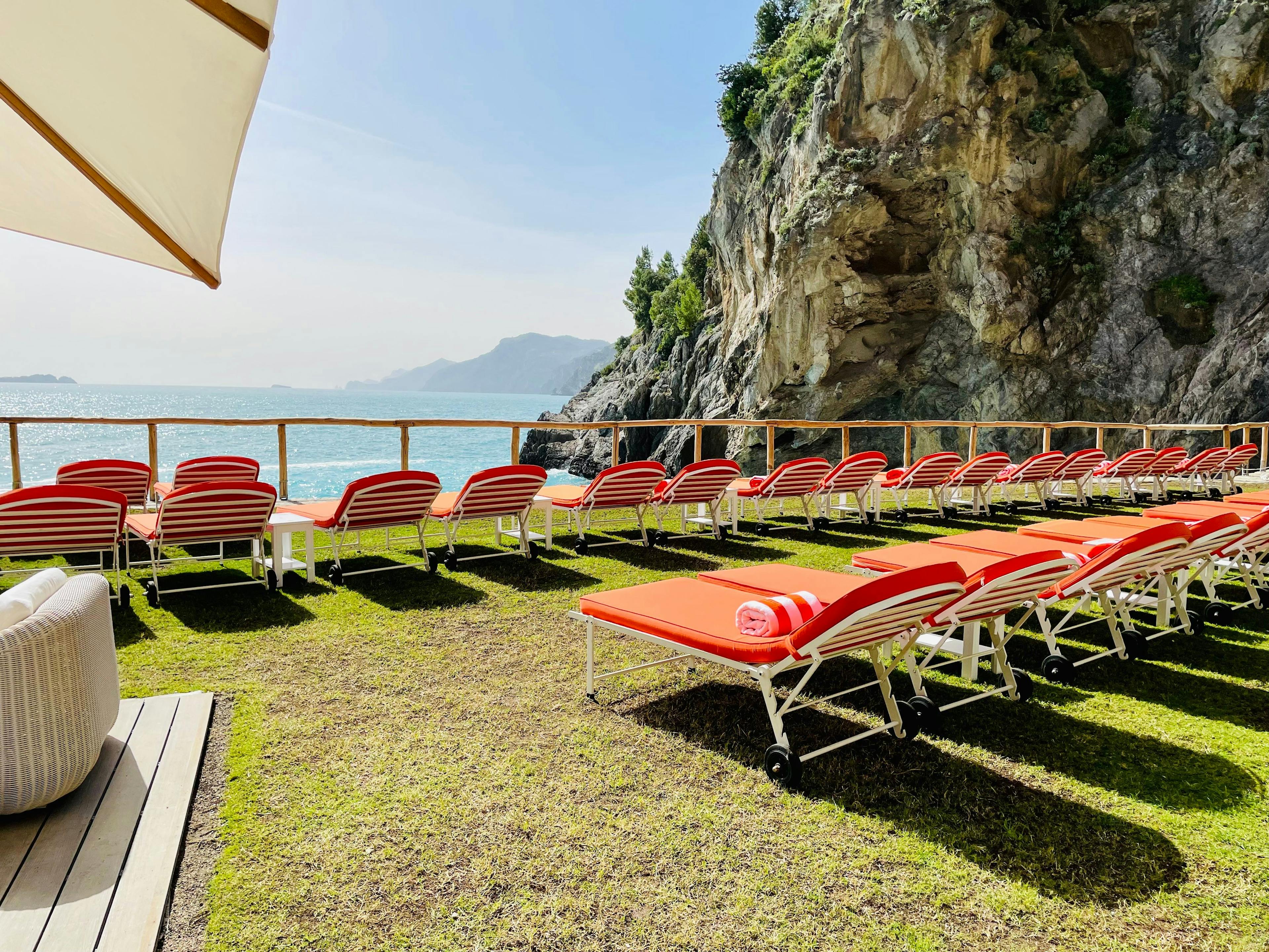 Cliffside bathing area at Il San Pietro di Positano on the Amalfi Coast.